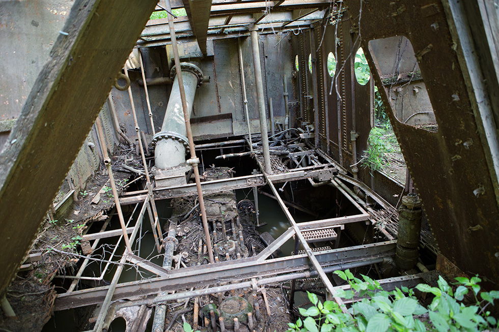 Engine room of abandoned ship