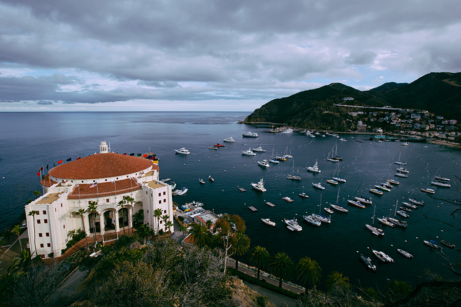 The Casino and Avalon harbor from the overlooking cliff