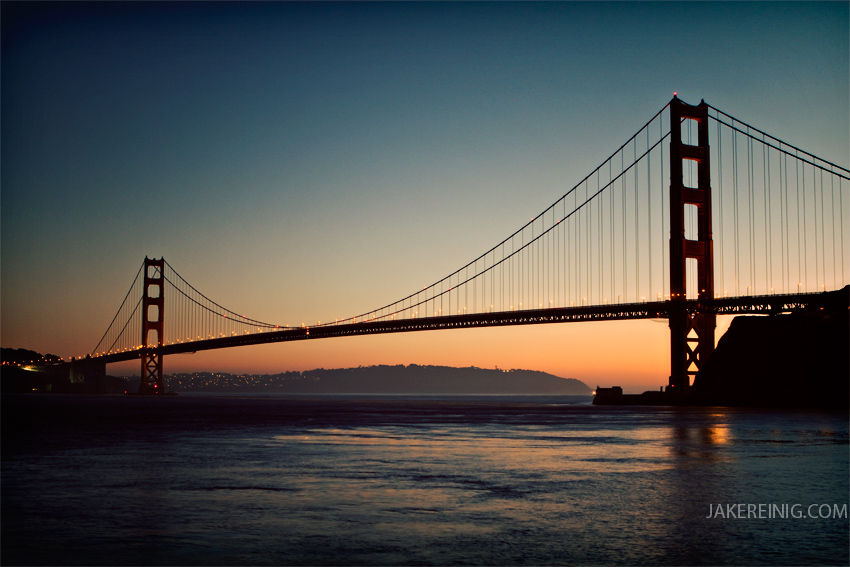 Golden Gate Bridge at sunset from Fort Baker