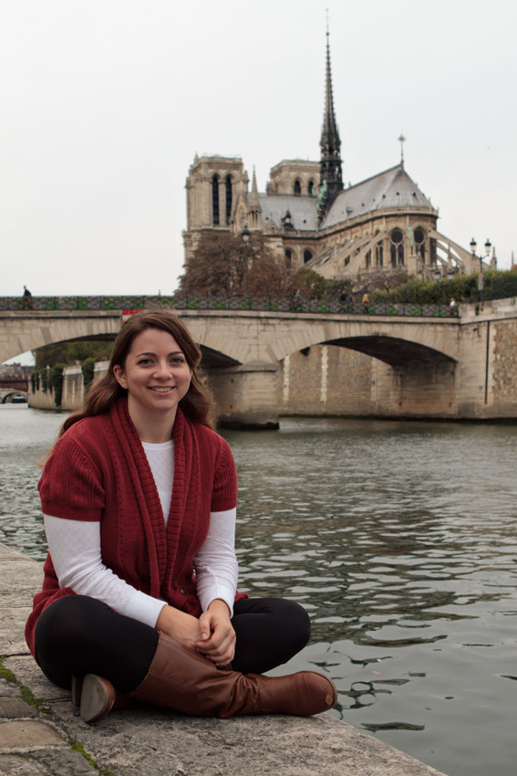 My friend Jennifer near Notre Dame cathedral