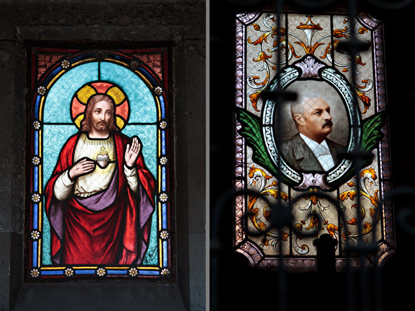 Stained glass art in tombs at Pere Lachaise