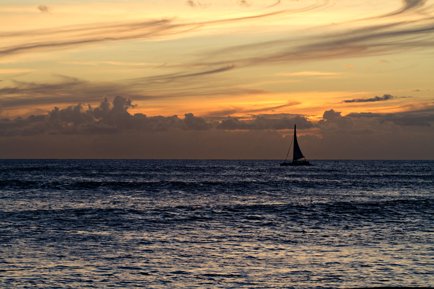 Sail boat sunset, Hawaii