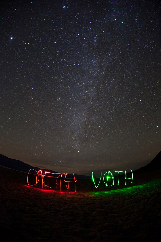 Light painting, Badwater Basin, Death Valley
